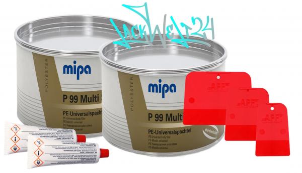 2 Dosen MIPA P99 - Füll-Spachtel, Multispachtel, inkl. Härter, je 1kg + 3 Japanspachtel Kunststoff